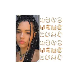 24PCS Gold Hair Jewelry for Braids with Crystal Rhinestone Loc Dreadlock Beads Accessories Earring Non-Piercing Ear Cuffs Clip Jewelry for Women Men Hair Accessories Braids