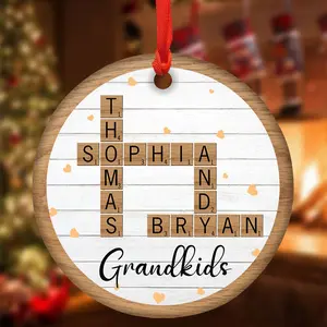 Personalized Christmas Gift For Grandparents - Grandkids Crossword Puzzle Ornament, Christmas Decoration For Grandma, Grandpa, Nana