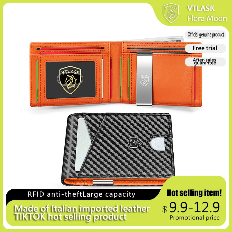VTLASK New men's wallet in 2025/Slim RFID Blocking Men's Wallet Ultra Thin RFID Leather Wallet RFID Blocking Smart Wallet with ID Window Slim RFID Blo