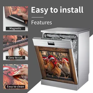 Magnetic dishwasher sticker (stick-free, attached to the door via magnetic force) | For kitchen enthusiasts, renters | Size 23"x 25.59" | Waterproof & easy to clean, fits most standard dishwasher doors | Cute chicken pattern, vibrant peacock print