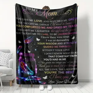 Letter To Mom Pattern Flannel Blanket, 1 Count Soft Warm Throw Blanket, Air-Conditioned Room Blanket, Warm Nap Blanket For Home Office Travel