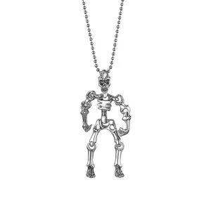 OIDEA Men's Movable Skeleton Skull Pendant Necklace, Gothic Punk Alloy Chain, Silver, Halloween Gift