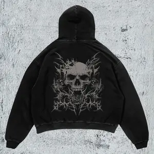 Grunge Aesthetic Wordmark Hoodie Oversized Fleece Pullover Unisex Fit Y2K Style Top with Heavyweight Fabric Dropped Shoulders & Spacious Kangaroo Pocket