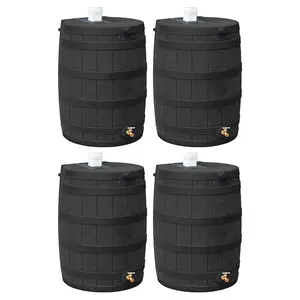 Good Ideas Rain Wizard 50 Gallon Plastic Barrel Water Collector, Black (4 Pack)