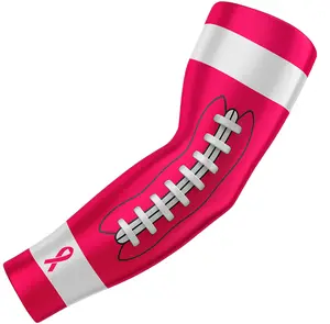 Sports Compression Arm Sleeve Pink Ribbon Cancer Awareness Football Laces