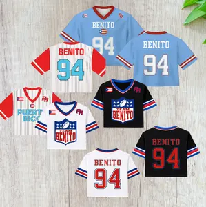 New 2026 Benito Crop Top Mesh Football Jersey, Puerto Rico Flag Crop Top Football Jersey Shirt, Gift for Unisex