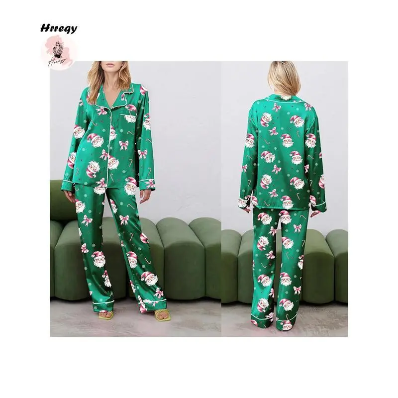 WomenChristmasPajamaSet,SantaClausPrintLongSleeveShirtwithPantsSleepwearLoungewear WomenChristmasPajamaSet,SantaClausPrintLongSleeveShirtwithPantsSleepwearLoungewear