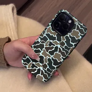 Camo Pattern Phone Case, Shockproof Rugged Cover Dual Layer Soft TPU Hard PC Bumper Hard Shell Design for iPhone 11 12 13 14 15 16 17 Pro Max Plus Air MagSafe Magnetic