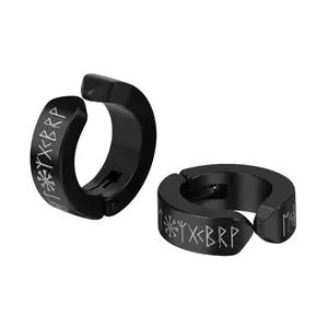 OIDEA Viking Vegvisir Compass Rune Precision Metal Clip-On Huggie Earrings for Men, Non-Pierced Stainless Steel Nordic Mythology Amulet Hoops (Pair), Precision Metal Earrings