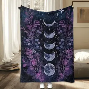 [Gothic Throw Blanket] Dark Moon Phases Blanket - Celestial Witch Gothic Throw - Adult Gift for Women - flannel blanket--Warm Haven Textiles