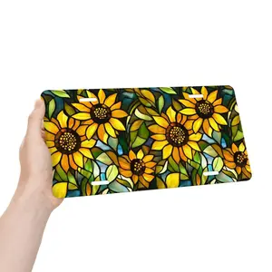 Yellow Sunflower Stained Glass Front License Plate - Boho Wildflower Aluminum Metal Car Tag - Floral Nature Vanity Plate - Aesthetic Gift for Her