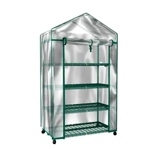 A7."Home-Complete 4 Tier Mini Greenhouse with Locking Wheels and PVC Cover "