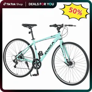 700C Hybrid Bike 7 Speed Aluminum Alloy Frame City Bicycle for Men Women Double Disc Brakes Commuter Road Bike Urban Riding Fitness Cycling Lightweight Outdoor Bike Setup tall mountain