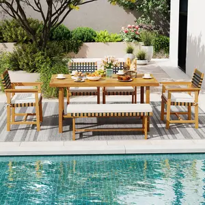 COSTWAY-6-Piece Patio Dining Set for 5-6 People Farmhouse Furniture