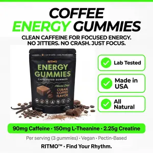 RITMO Cuban Coffee Energy Gummies — Clean Energy No Crash No Jitters | Caffeine + L-Theanine + Creatine | Vegan Made in USA GMP Certified Gummies