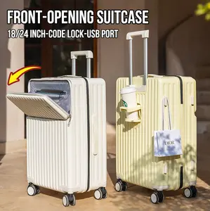 New Arrival Stylish Thickened Travel Suitcase with Front Opening - Lightweight and Waterproof Net Red Trolley Case