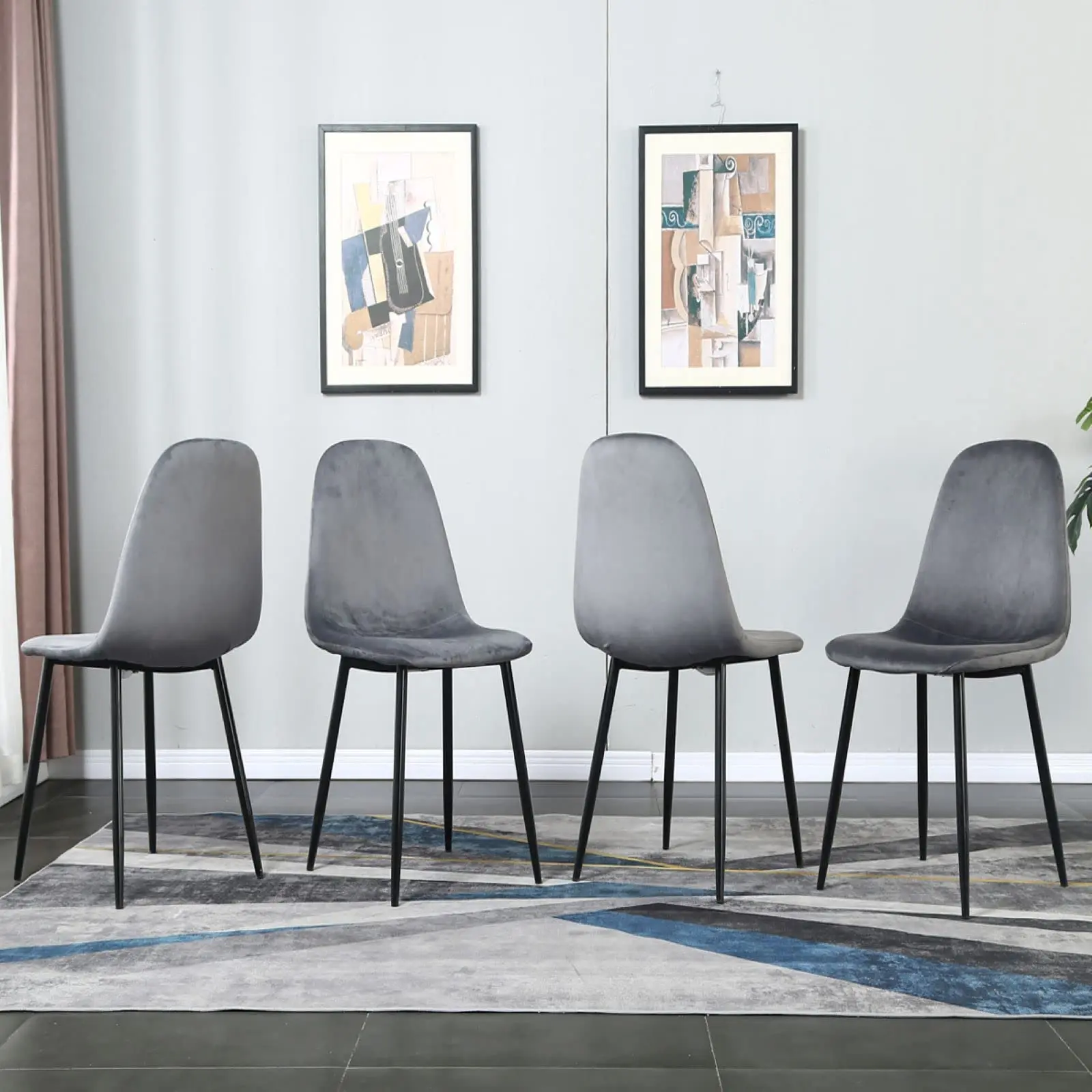 Dining Chair, Set of 4 Dining Chairs, Velvet Upholstered Kitchen Chair, Scandinavian Style Chair for Dining Room, Living Room, Kitchen, Dark Grey