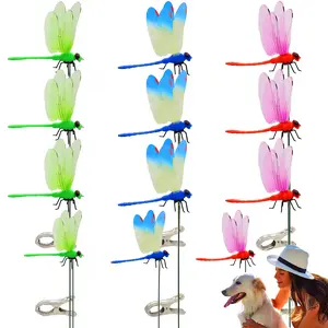 3D Lifelike Outdoor Fake Dragonflies Rod Clip, Garden Metal Dragonflies Clip  for Indoor & Outdoor Garden Creative, Home Accessories Decorative Design.