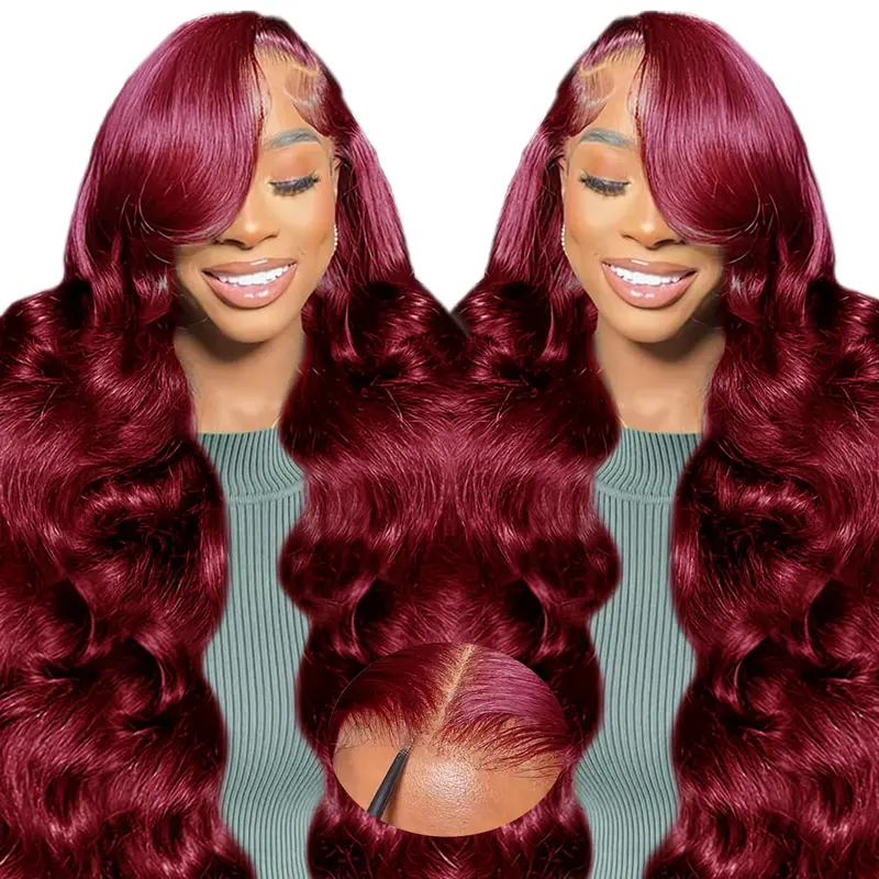 Ready and Go Glueless Wigs Human Hair Pre Plucked Pre Cut for Beginners 99j Burgundy Lace Closure Wigs Human Ha No Glue 7x5 9x6 HD Body Wave Lace Closure Wigs Human Hair for Women