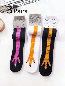 3 Pairs Women's Chicken Claw Socks, Teenager Ankle Socks, Long Tube Socks, Fun Knee-High Socks, Unique Design, Comfortable, Fit, Gift Idea, Casual Wear, Gift Ready, Womenswear, Lady