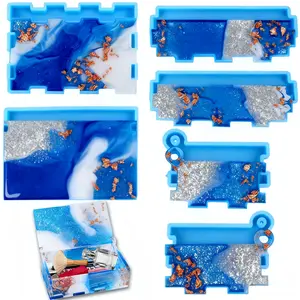1 Set Of Blue Resin Rectangle Box Mold,Epoxy Silicone Large Storage Containe,Resin Mold Domino Storage Box Epoxy Mold.For Dominoes, Coffee Pods, Jewelry, Napkin, Candy, Cosmetics Storage. DIY Organizer