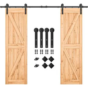 8.2 FT Double Barn Door Hardware Kit - Heavy Duty Smooth Quiet Sliding Operation, Easy to Install with Step-by-Step Installation Instruction, Fits 24" Wide Door Panels