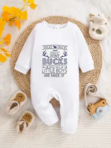 Newborn Spring Fall Long Sleeve Romper, Cute Duck Truck Deer Letter Print Bodysuit, Fitted Baby Boys Crawling Suit, Fun Alphabet Design