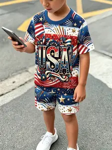 American Independence Day USA Star Spangled Banner Printed Children's Set, Full of Atmosphere, Summer Clothing Set, Graphic Print Set, Clothes Sets