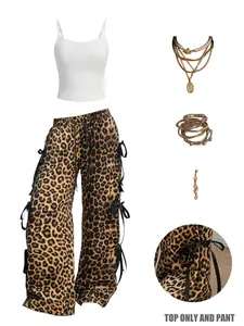 Women's Summer Casual Slim Fit Tank Top + Leopard Print Long Pants Set, Soft Comfortable Home Wear, Essential Leopard Print