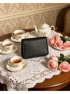 Mini Leather Wallet On A Chain - For Women Ladies Clutch Purses Small Wallet Crossbody Bag Zip Wallets - Luxury Stylish Design Leather - Gift Present - Travel Essentials Daily Use School/Office - Black - Genuine Authentic