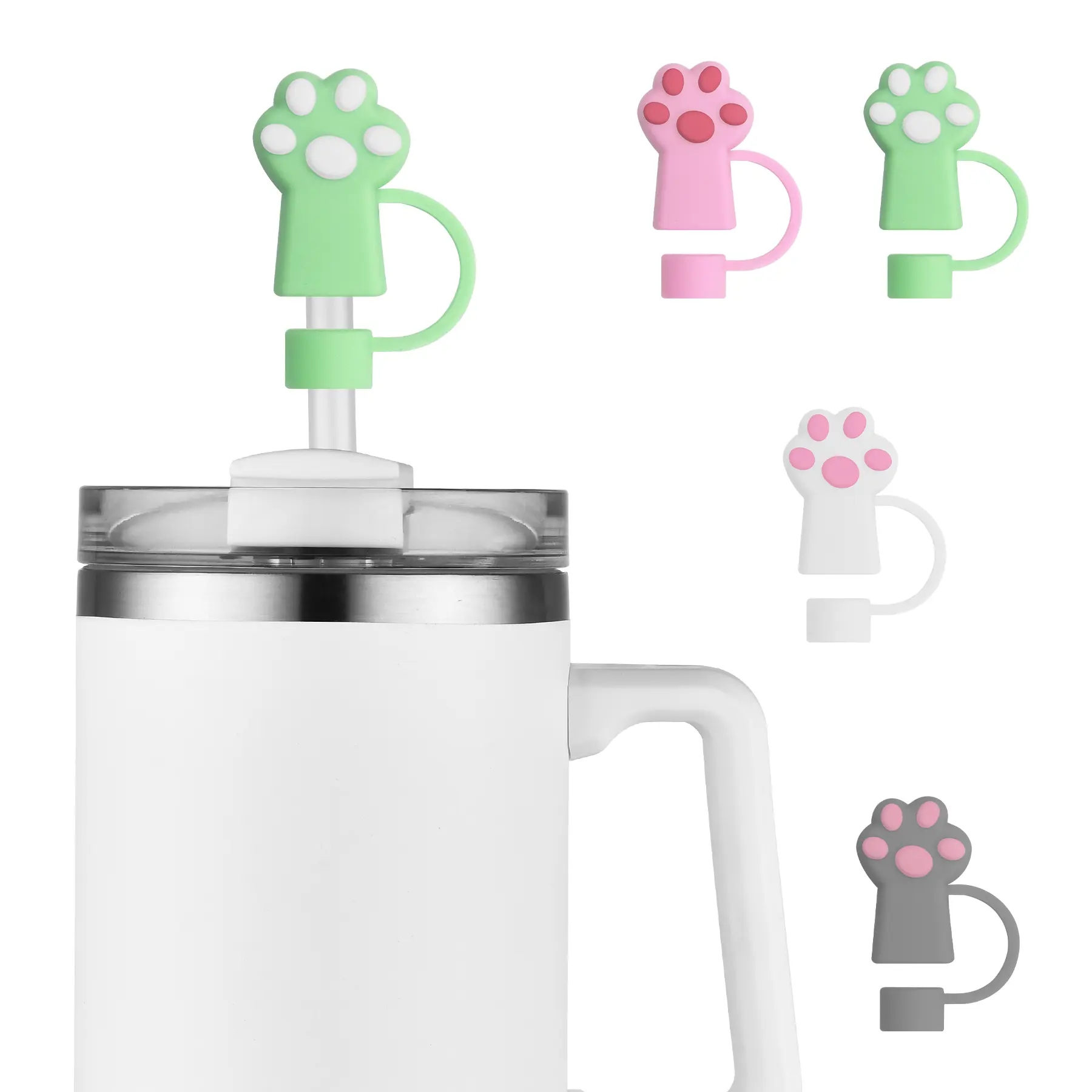 Tumbler Purrfection: 4-Pack Reusable Cat Paw Design  Caps for 30&40oz Cups!Straw Cover Sip in Style with these Adorable Drinkware Accessories! Mug Bottles Straw Tip