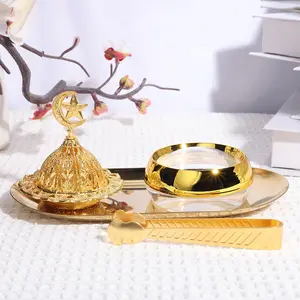 High-End Crescent Incense Burner Set, Fragrance Incense, Arabic Style Metal, Glass Bowl, Tweezers, Home Decor Gift, Wedding Decoration