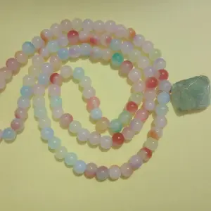 Buddhist Chakra Prosperity Prayer Beads - Colorful Beads with Green Stone, 108 Circular Design for Meditation and Spiritual Growth