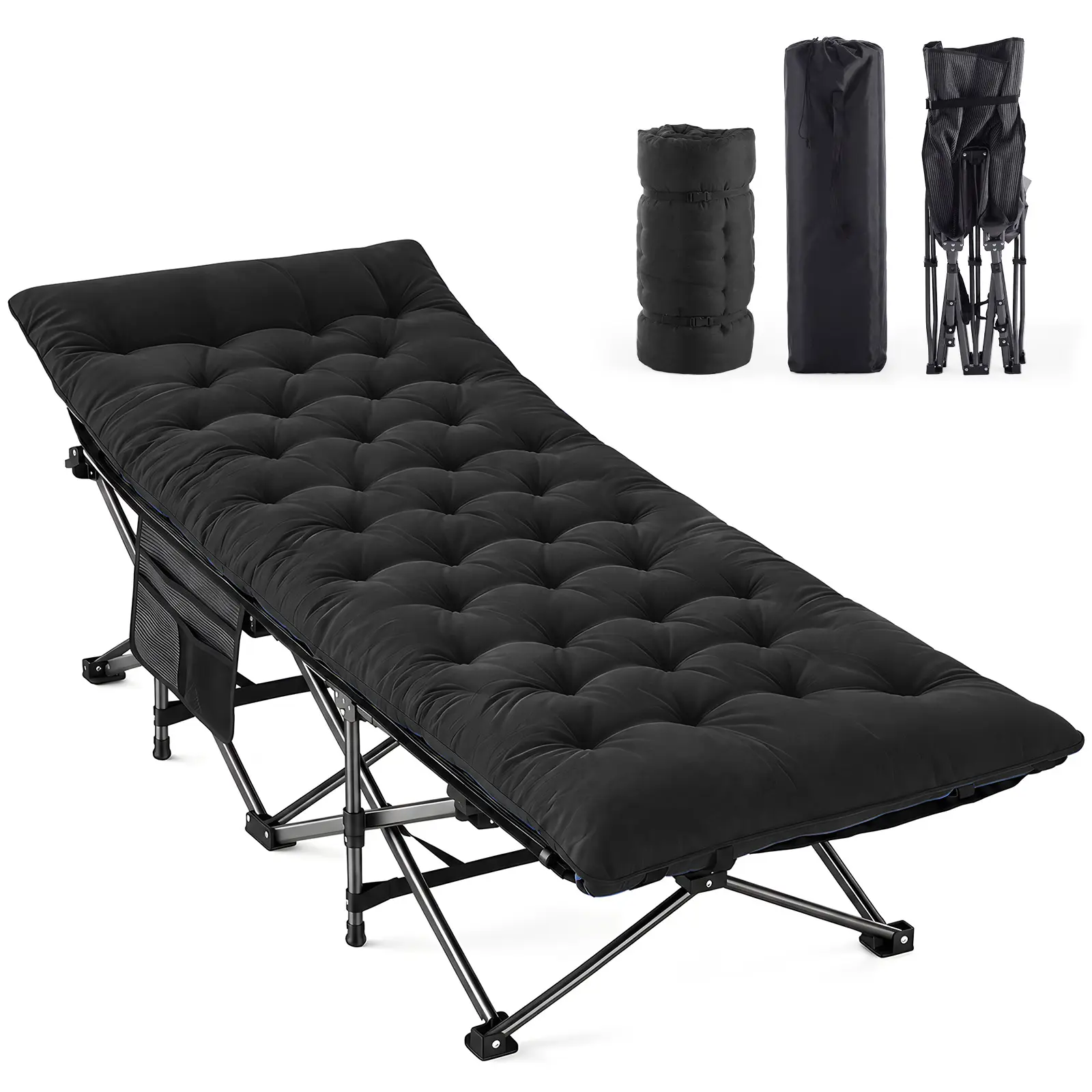 Heavy-Duty Steel Camping Cot for Adults, Extra Wide Portable Folding Bed with Removable Padded Mattress & Carry Bag, 500 lbs Capacity for Travel & Camping, Camping Accessories