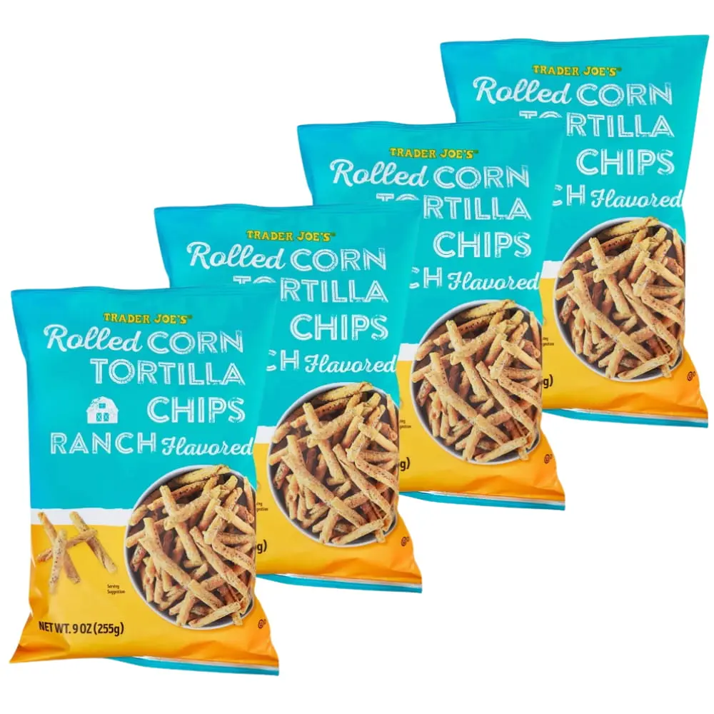 Trader Joe's Ranch Flavored Rolled Corn Tortilla Chips - 4 count Multipack, 9 oz, Gluten-Free Plant-Based Snack
