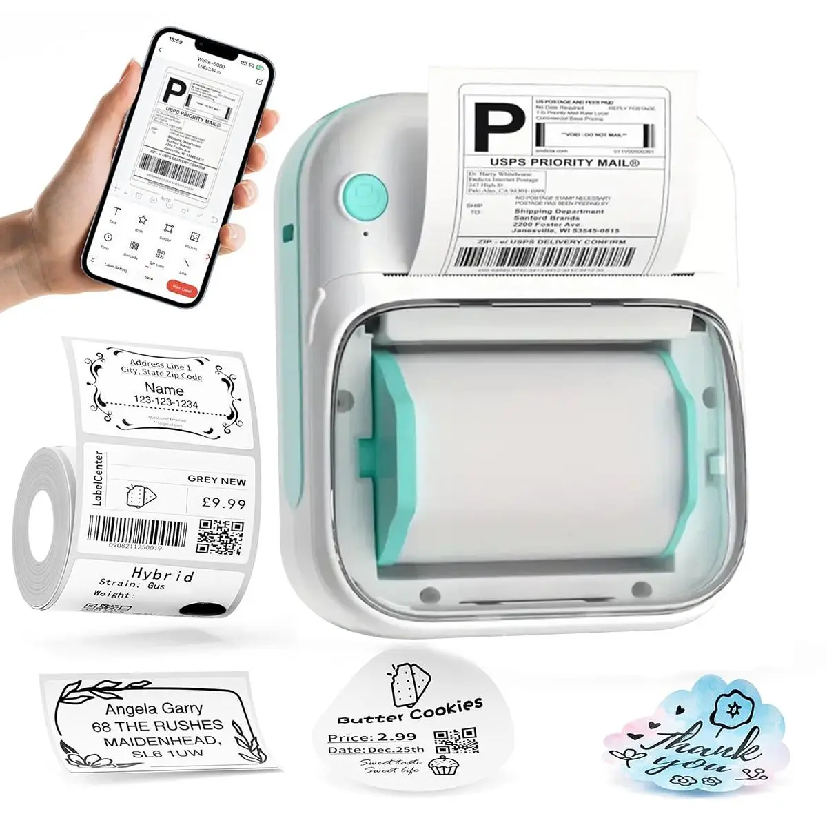 Portable Label Printer, Wireless Small Label Printer, Portable Thermal Printer, Photo Label Printer for Small Businesses, Offices, Homes