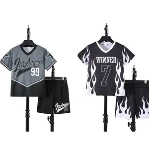 Ready Stock Summer Outfits For 7-15y Big Boys Letter Number Print Short Sleeve Casual Tee Activewear Shorts 2Pcs Quick-drying Mesh Clothes 42411063