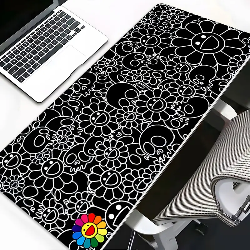 Aesthetic Skull & Flower Gaming Mouse Pad, Desk Mat with Stitched Edges, Washable Rubber Base, Non-Slip Anti-Fray Design, Multiple Sizes Available, for Home & Office Desk, Ideal Gift for Family & Friends, Computer Desk Accessories