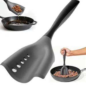 2 in1 Mincing Spatula Meat Chopper with Grease Draining Slots,for Frying Pan， Heat Resistant Ground Beef Masher & Hamburger Grinder, Non-Stick Potato Mixer and Meat & Poultry Chopper Tool