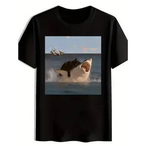 Cat vs Shark Meme T-Shirt Cat Suppressing Great White Funny Graphic Tee, Unisex Prank Gift