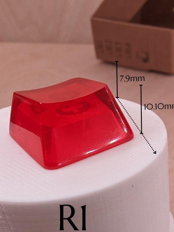 ResinKeyWorks Red Blank 1U Accent Keycaps, Transparent Hand Polished Resin OEM Caps with MX stems