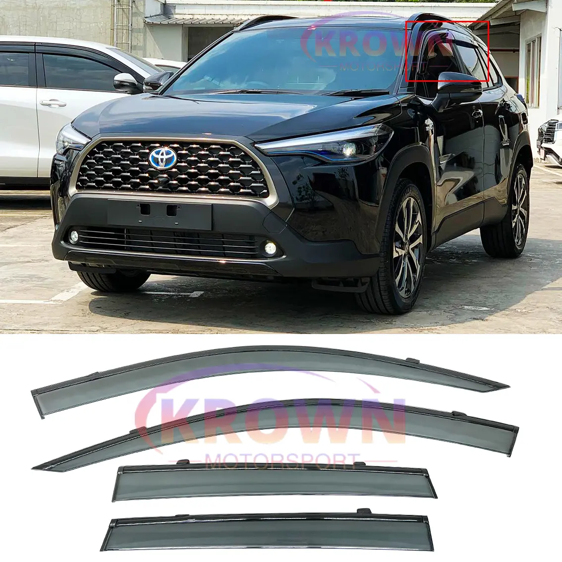 FITS 2022-2026 TOYOTA COROLLA CROSS JDM SMOKE TINTED CLIP-ON WINDOW VISOR W/ CHROME TRIM RAIN GUARD