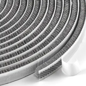 Weather Stripping for Doors and Windows, Brush Seal Strip,  Adhesive, Weatherproof, , Soundproof, Noise and Wind Blocker, Gap Filler, Window Insert, Grey, 0.35 in x 0.20 in x 16.5 FT