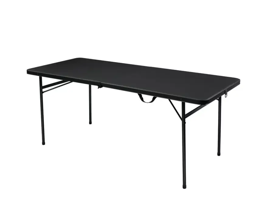 Large Size 6 Foot Bi Fold Plastic Folding Table Black Portable Event Table for Outdoor Gathering Picnic BBQ and Catering Setup