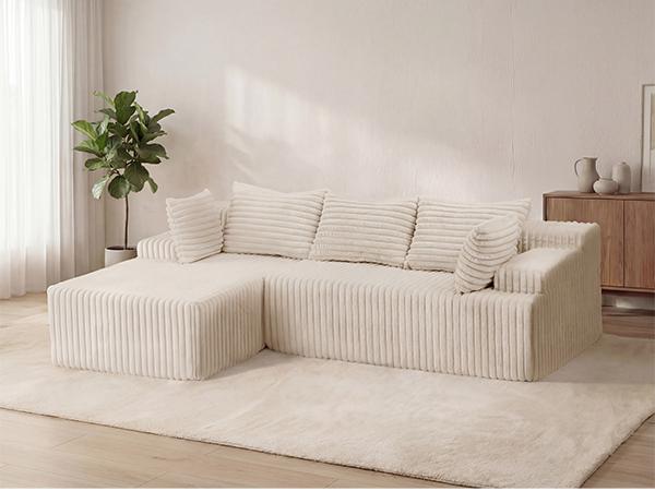 【FELIZPACE】 Cloud Couch, Upholstered Cloud Sofa Sectional Couch with L Shape Chaise, Fluffy Comfy Boneless Couch with Deep Seat & Throw Pillows, Cloud Couches for Living Room, No Assembly Required, Boneless sectional couch, Beige, Blue, Black