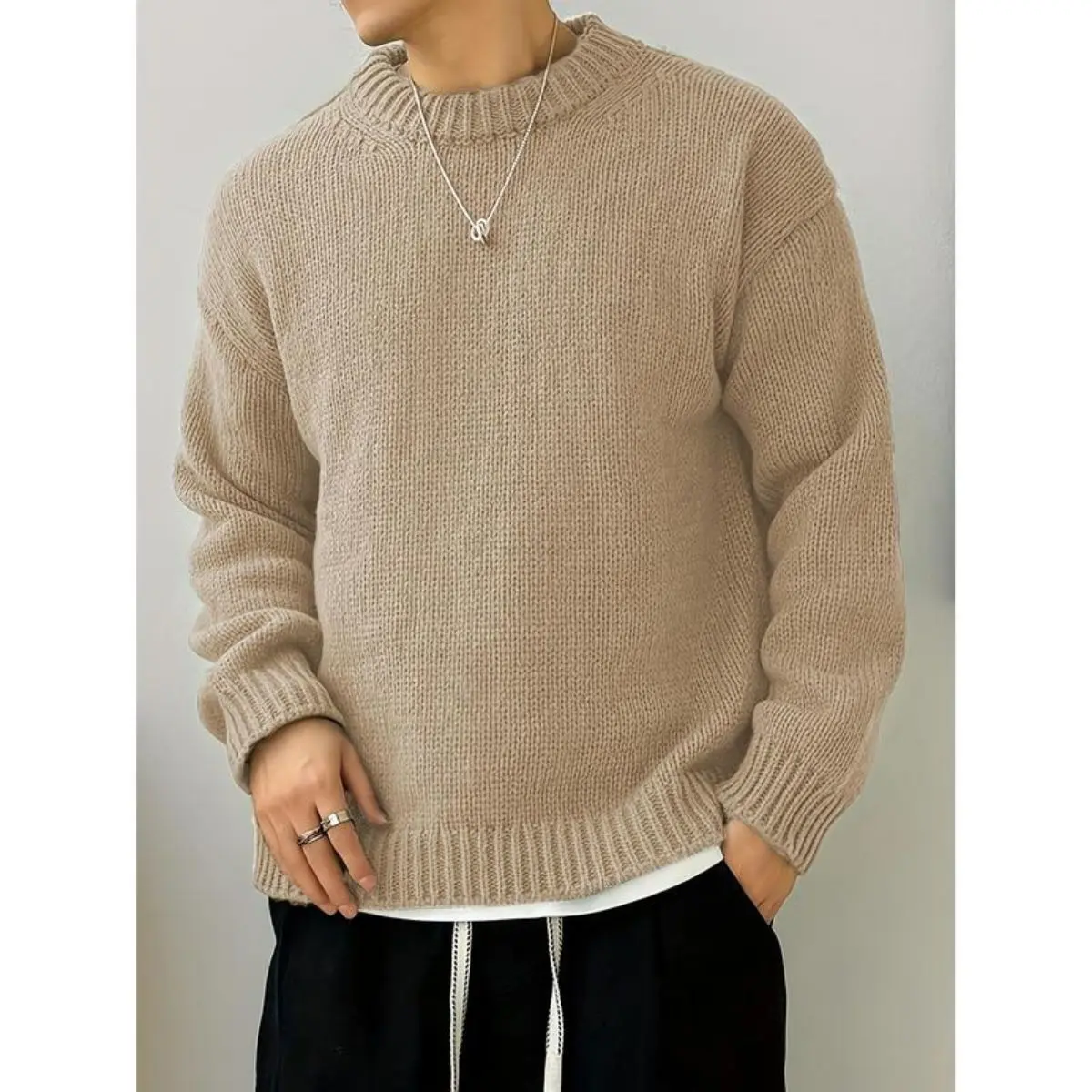 [Soft Sweater] Soft Green Knit Pullover Sweater | Men's Casual Long Sleeve Crew Neck, Sticky Style, Rib Details - Ideal For Fall And Winter Layers Or Independent Wears Separate Wear