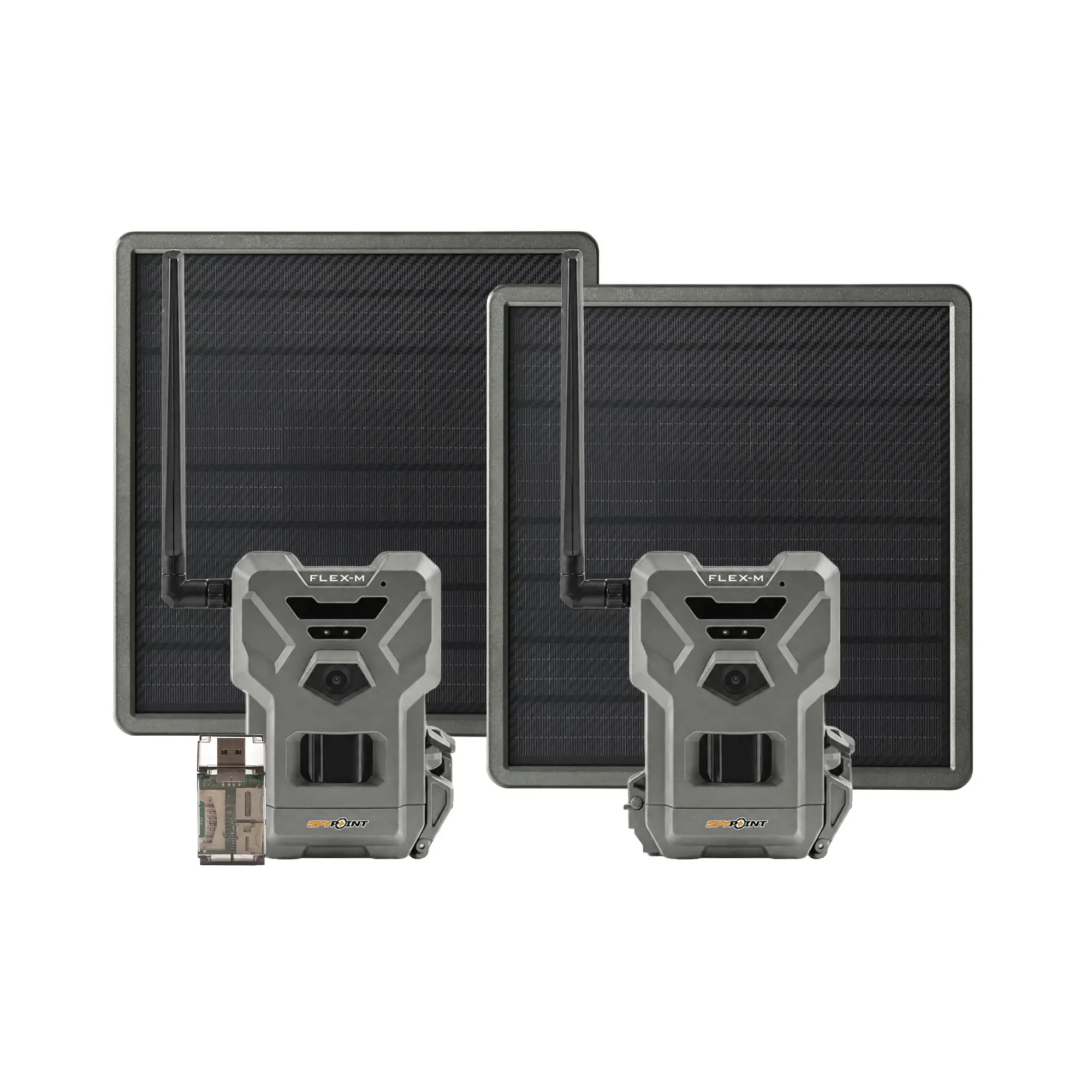 Spypoint Flex-M Trail Camera 2-Pack with Solar Panels and Card Reader (5 Items)