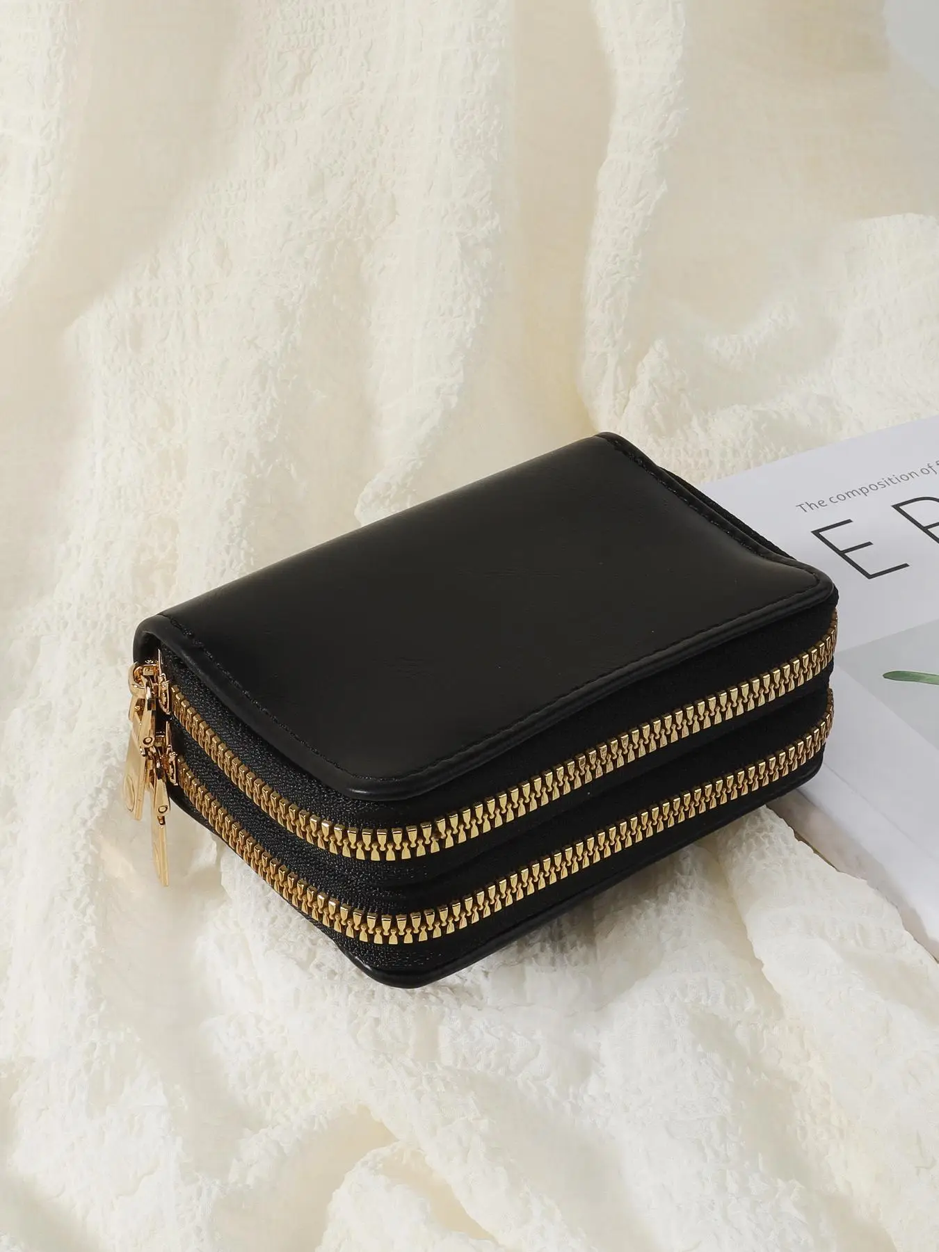 Women's 1 Piece Minimalist Short Wallet, Double Zipper Around Clutch Purse, Simple Casual Multi-Card Card Holder