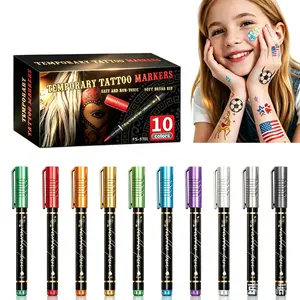 10-Pack Temporary Tattoo Marker Pens - Waterproof Body Paint for DIY Drawing & Face Painting | Party Supplies & Valentine's Day Gift