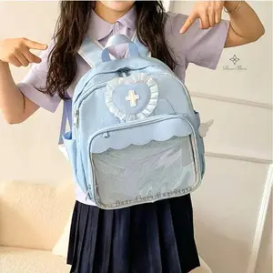 New Cute Wing Cross Ita Backpacks Y2K Large Capacity Knapsack Lolita Girl Transparent Schoolbag  outdoor Bookbag Travel Rucksack